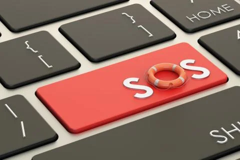 SOS concept on keyboard button, 3D rendering Stock Illustration