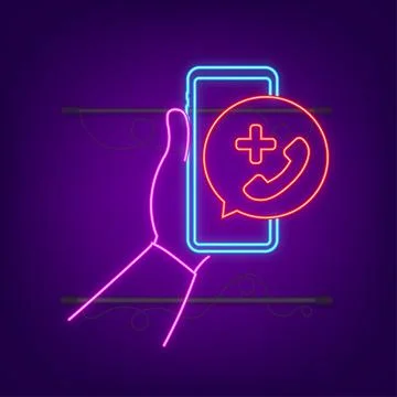 SOS emergency call. 911 calling neon icon. A cry for help. Vector stock Stock Illustration