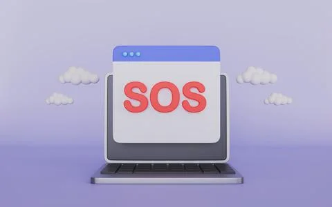 SOS Emergency text on Computer, SOS help service, Emergency alarm Stock Illustration