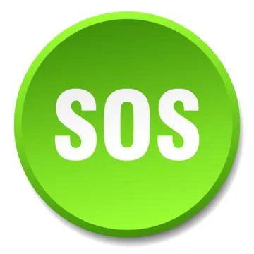 Sos green round flat isolated push button Stock Illustration