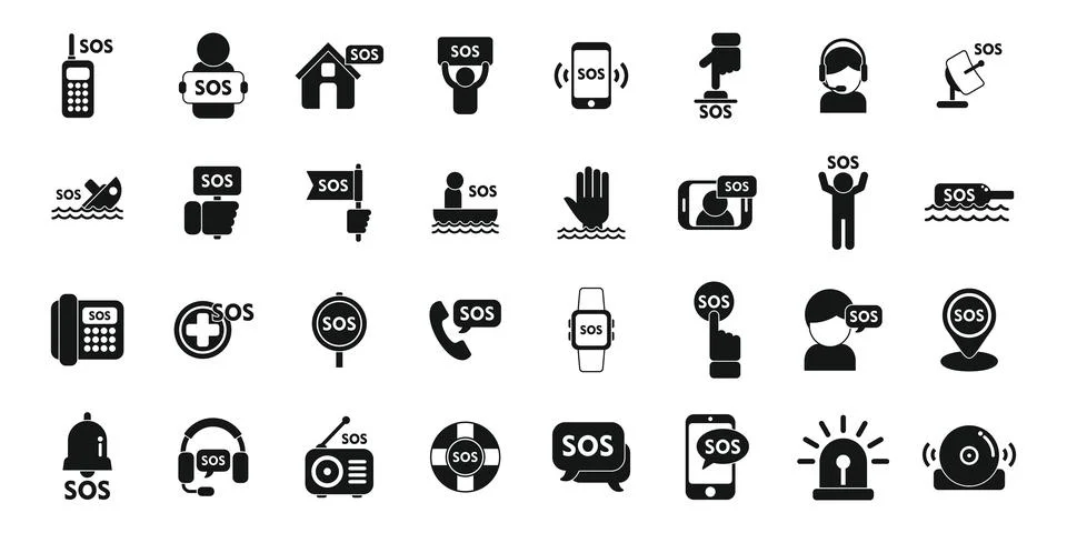 Sos icons set simple vector. Emergency fire 스톡 일러스트