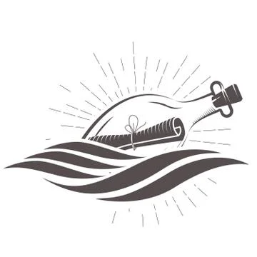 SOS message in a bottle floating on waves Stock Illustration