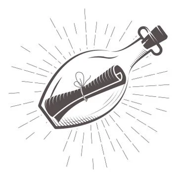 SOS message in a bottle - vintage note with distress call Stock Illustration