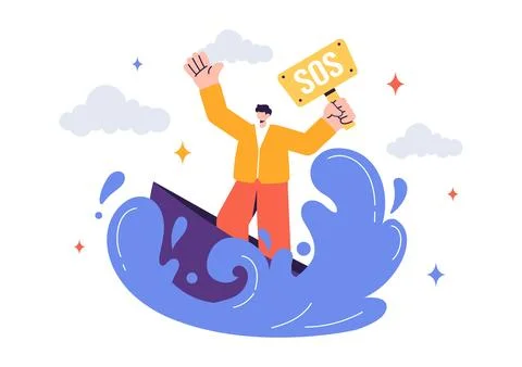 SOS Message Illustration featuring People in Need of Emergency Assistance i.. Stock Illustration