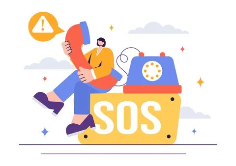 SOS Message Illustration featuring People in Need of Emergency Assistance i.. Stock Illustration