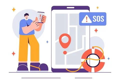 SOS Message Illustration featuring People in Need of Emergency Assistance i.. Stock Illustration