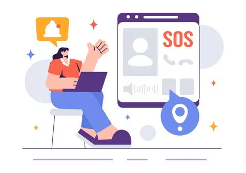 SOS Message Illustration featuring People in Need of Emergency Assistance i.. Stock Illustration