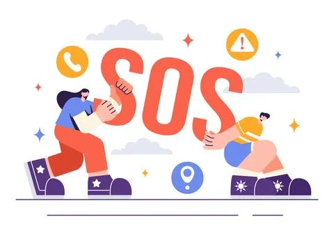 SOS Message Illustration featuring People in Need of Emergency Assistance i.. Stock Illustration