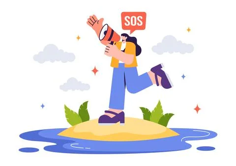 SOS Message Illustration featuring People in Need of Emergency Assistance i.. Stock Illustration