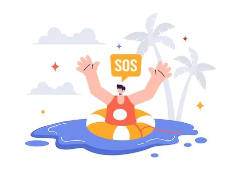SOS Message Illustration featuring People in Need of Emergency Assistance i.. Stock Illustration