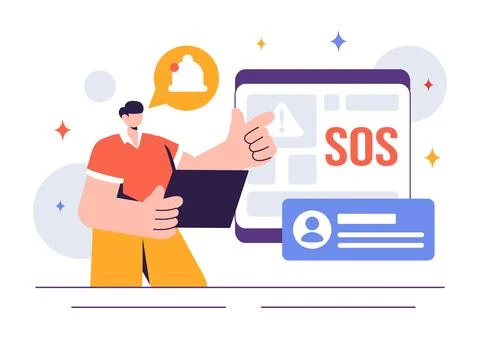 SOS Message Illustration featuring People in Need of Emergency Assistance i.. Stock Illustration