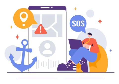 SOS Message Illustration featuring People in Need of Emergency Assistance i.. Stock Illustration