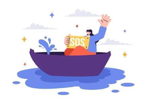 SOS Message Illustration featuring People in Need of Emergency Assistance i.. Stock Illustration
