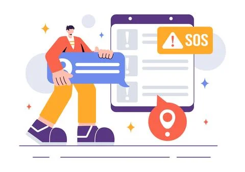 SOS Message Illustration featuring People in Need of Emergency Assistance i.. Stock Illustration