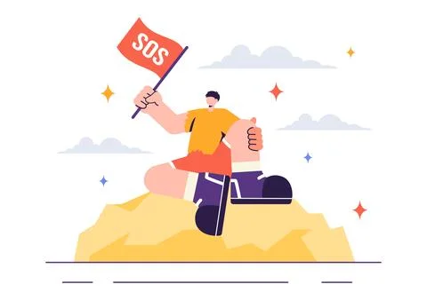 SOS Message Illustration featuring People in Need of Emergency Assistance i.. Stock Illustration