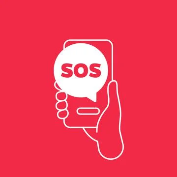 SOS message in the phone, vector icon Illustrazione stock