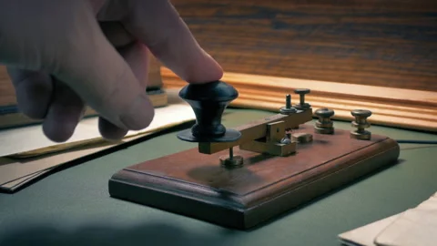 SOS Message Tapped On Morse Key 2 Versions 動画素材 284260309