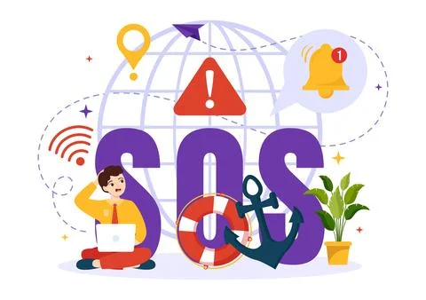 SOS Message Vector Illustration with People Who Need Emergency Assistance i.. Stock Illustration