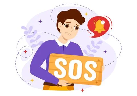 SOS Message Vector Illustration with People Who Need Emergency Assistance i.. Stock Illustration