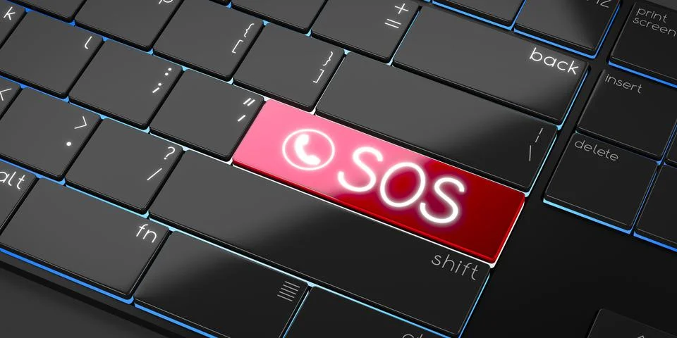 SOS - modern computer keyboard - 3D illustration Stock Illustration