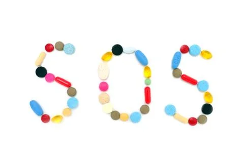 Sos pills text Stock Photos