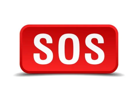 Sos red 3d square button isolated on white Stock Illustration