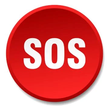 Sos red round flat isolated push button Stock Illustration