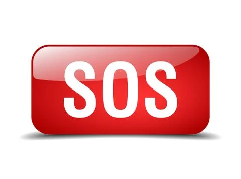 Sos red square 3d realistic isolated web button Stock Illustration