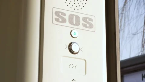 SOS signal button inside the tram, train, emergency help system push button Video stock 152988939