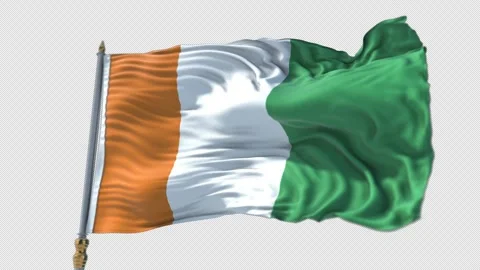 Сote d'ivoire Flag on a flagpole Waving on Transparent Alpha Background Video stock 292113161