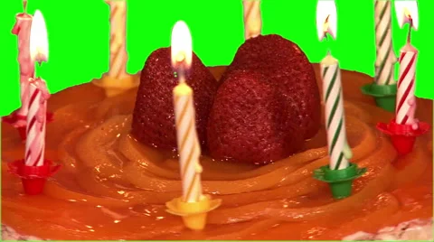 Souffle cake with fruit and eight lighting candles, close-up Stock Footage 47534366