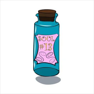Soul 13. Magic colored flask of witch fluid for mystery process hand drawn. Stock Illustration