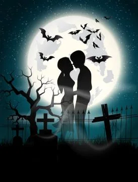 Soul lovers in the moonlight . Stock Illustration