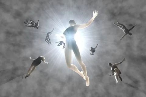 Souls of the deceased streaming into the white light Illustrazione stock