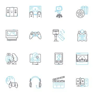 Sound and visual sector linear icons set. Acoustics , Amplification , Audio Stock Illustration