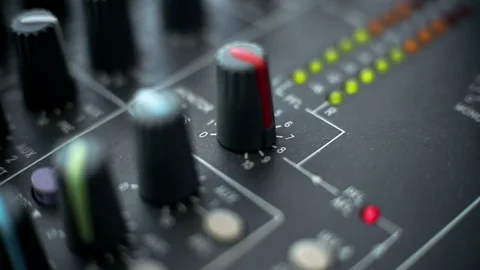 Sound bars flashing on Dj controller, knobs and fades, sound studio equipment 스톡 동영상 89815931