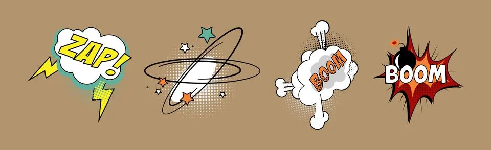 Sound Bubble Effect in Comic Style Vector Set Stock Illustration