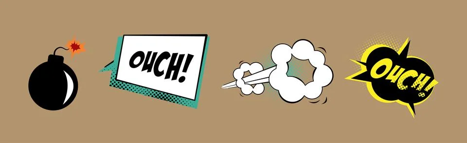 Sound Bubble Effect in Comic Style Vector Set Stock Illustration