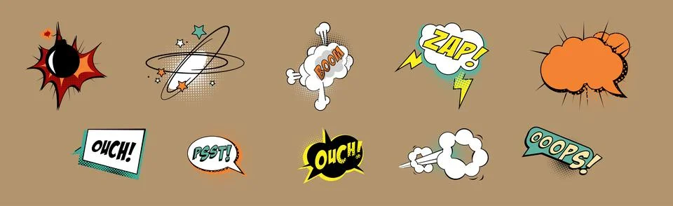 Sound Bubble Effect in Comic Style Vector Set Stock Illustration