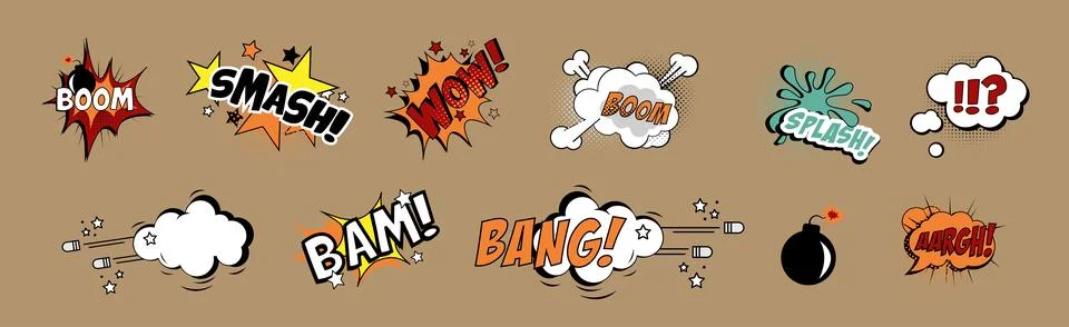 Sound Bubble Effect in Comic Style Vector Set Stock Illustration
