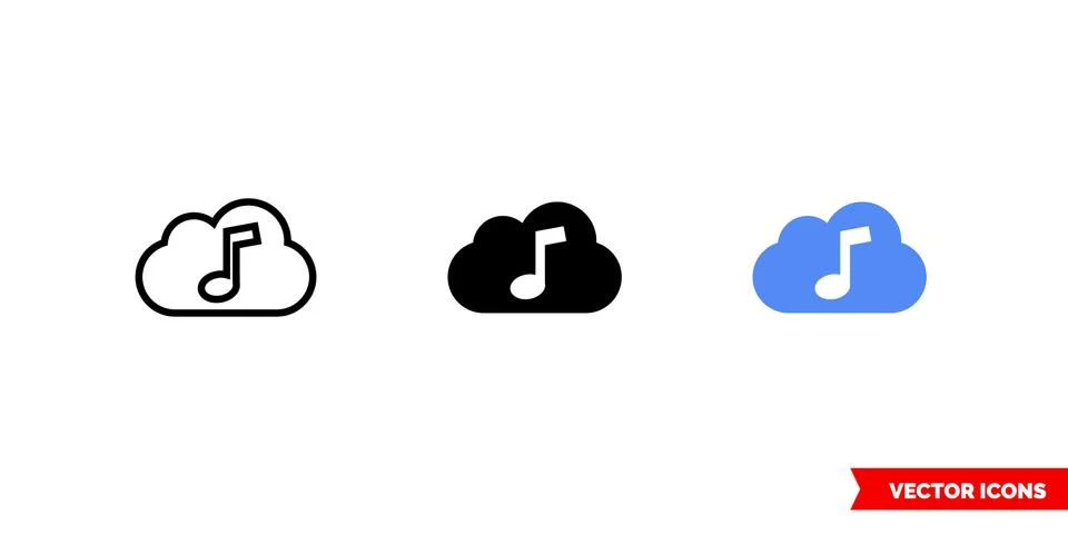 Sound cloud icon of 3 types color, black and white, outline. Isolated vector  Stock Illustration