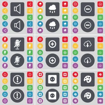 Sound, Cloud, Minus, Microphone, Plus, Cloud, Exclamation mark, Socket, Palette Stock-Illustration
