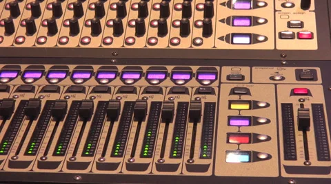 Sound console in use, digital audio mixer in recording studio Stock Footage 34653402