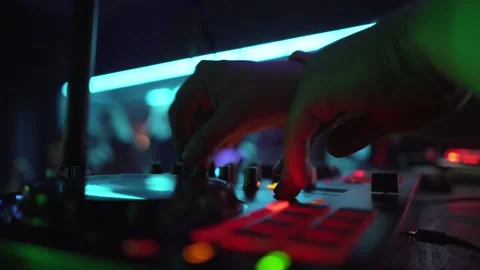 Sound control console for mixing dance music and laptop in disco club. close-up. Stock Footage 140204764