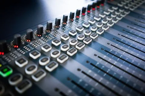 Sound control panel in the control room that controls the sound at the concer Stock Photos