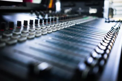 Sound control panel in the control room that controls the sound at the concer Stock Photos