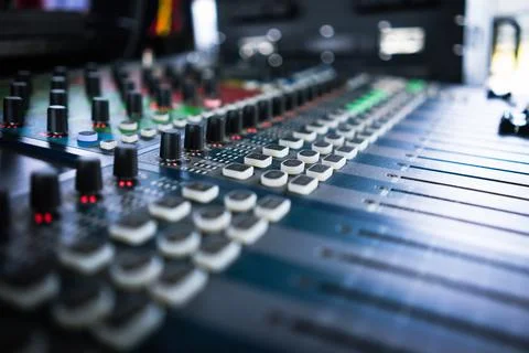 Sound control panel in the control room that controls the sound at the concer Stock Photos