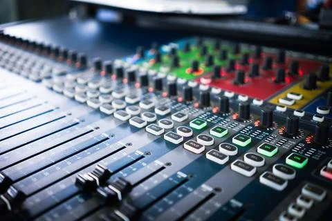 Sound control panel in the control room that controls the sound at the concer Stock Photos