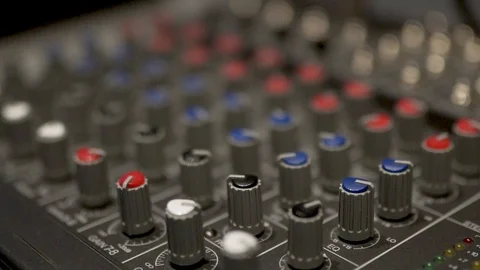 Sound control panel, toggle switches, volume controls Stock Footage 124879396