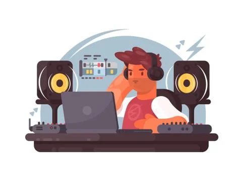 Sound designer on workplace Stock Illustration